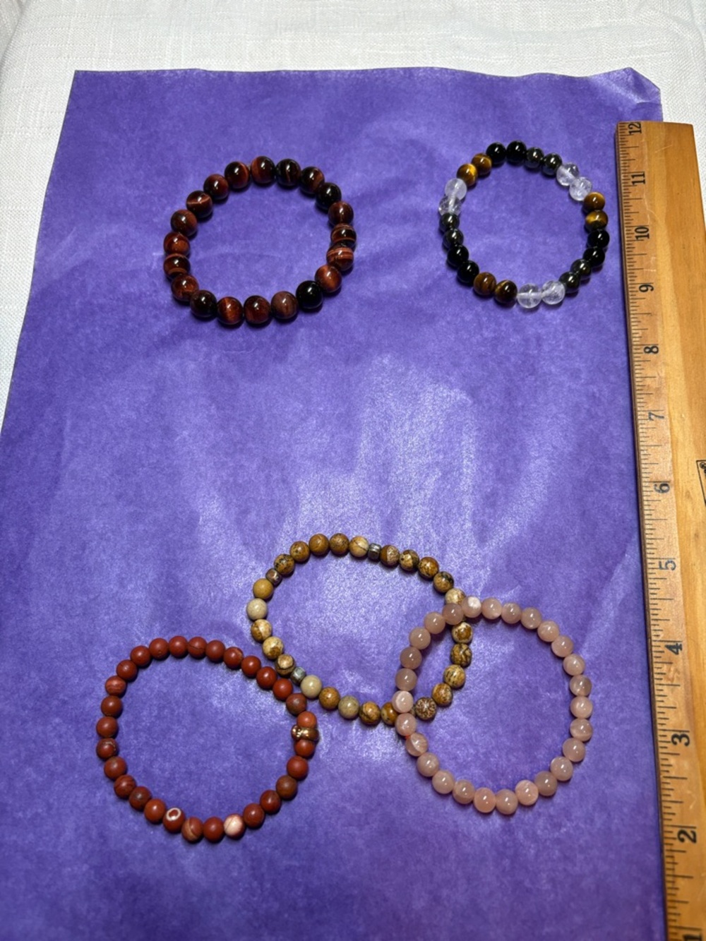 Beaded Stretch Bracelets - Quartz, Tiger Eye, Jasper